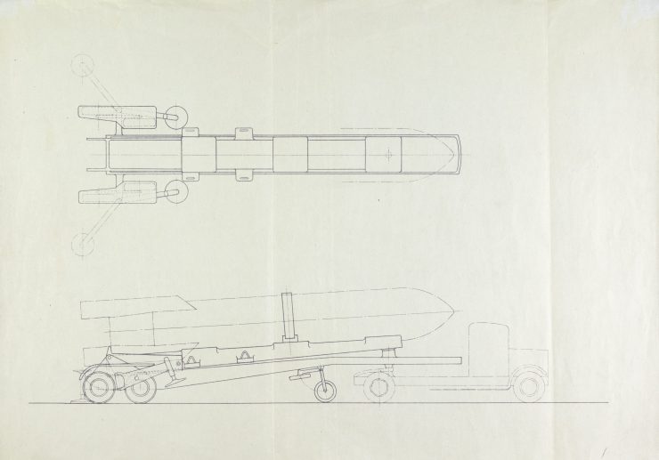 Drawing showing the British approximation of the V-2 rocket from the collection of Frank Ewart Smith.