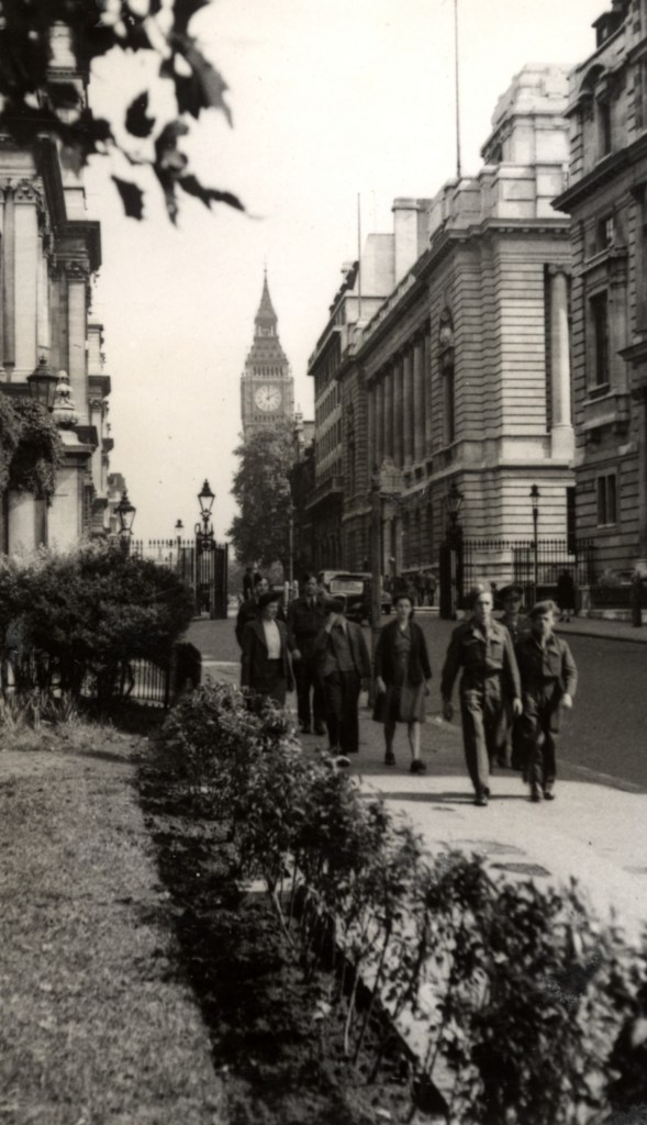 Black and white photograph showing pedestrians and the ICE at Great George Street in 1946.